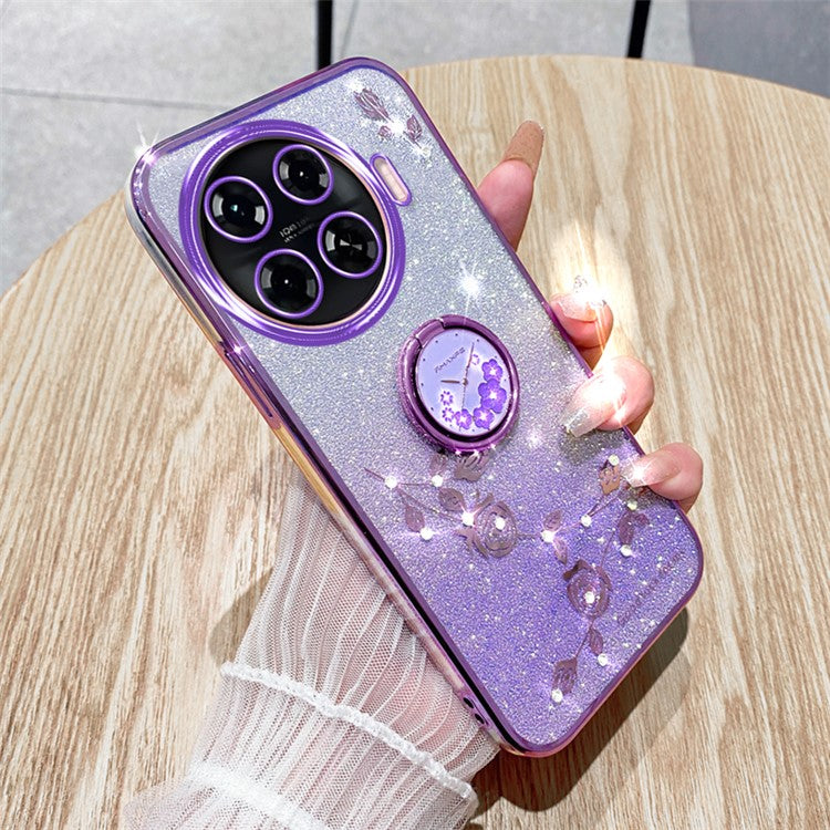 KADEM For TECNO Spark 20 Pro+ Case Glitter Floral TPU Phone Cover with Kickstand - Purple
