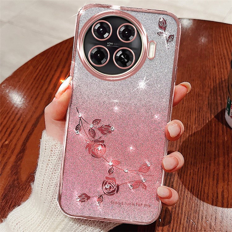 KADEM For TECNO Spark 20 Pro+ Case TPU Phone Cover Glitter Floral Aesthetic - Rose Gold