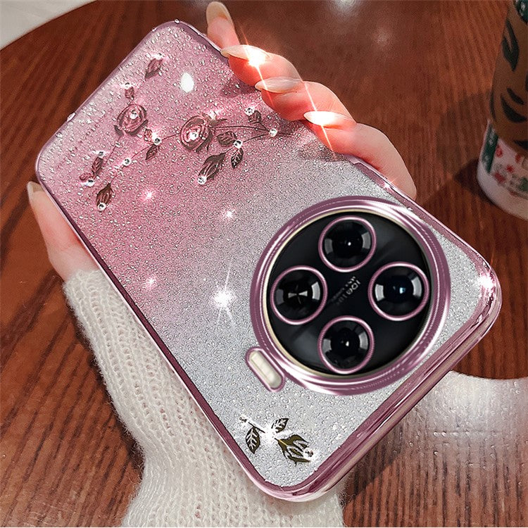 KADEM For TECNO Spark 20 Pro+ Case TPU Phone Cover Glitter Floral Aesthetic - Rose Gold