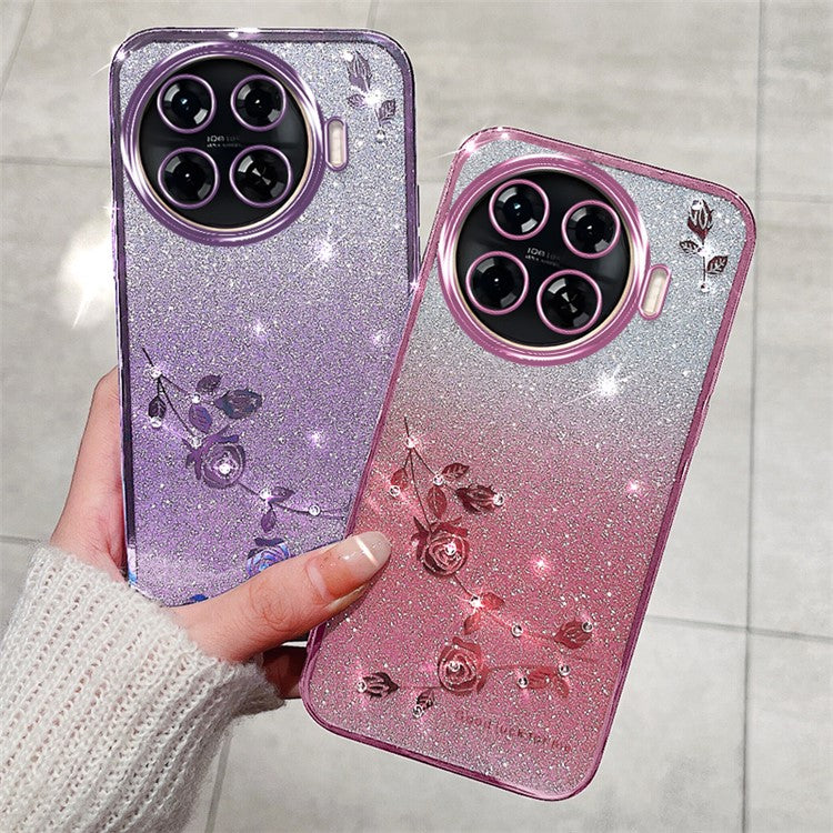 KADEM For TECNO Spark 20 Pro+ Case TPU Phone Cover Glitter Floral Aesthetic - Rose Gold