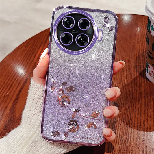 KADEM For TECNO Spark 20 Pro+ Case TPU Phone Cover Glitter Floral Aesthetic - Purple