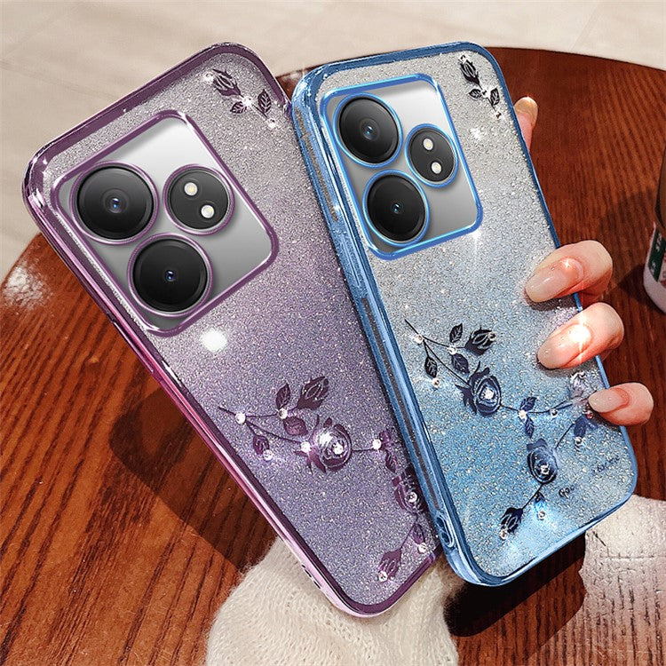 KADEM For Realme GT Neo6 SE 5G Case Flower Glitter TPU Phone Cover with Lanyard - Purple