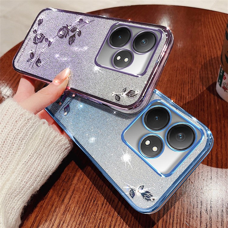 KADEM For Realme GT Neo6 SE 5G Case Flower Glitter TPU Phone Cover with Lanyard - Blue