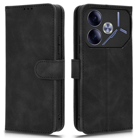 For TECNO Pova 6 4G Case PU Leather Folio Flip Phone Wallet Cover - Black