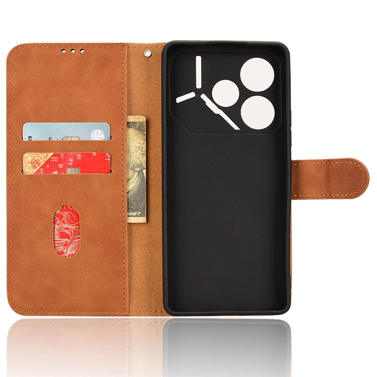 For TECNO Pova 6 4G Case PU Leather Folio Flip Phone Wallet Cover - Brown