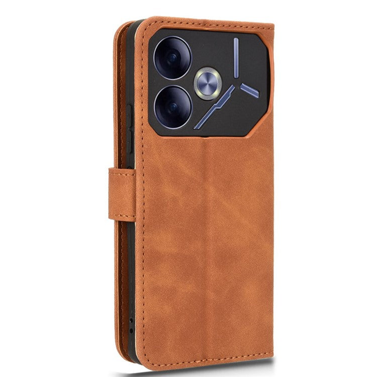 For TECNO Pova 6 4G Case PU Leather Folio Flip Phone Wallet Cover - Brown