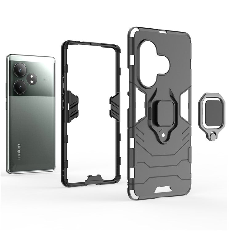 For Realme GT Neo6 SE 5G / GT 6 5G / GT 6T 5G Case Ring Holder Kickstand PC+TPU Hybrid Phone Cover - Black