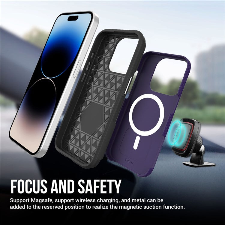 For iPhone 16 Pro Case Compatible with MagSafe TPU+PC Protective Phone Cover - Purple