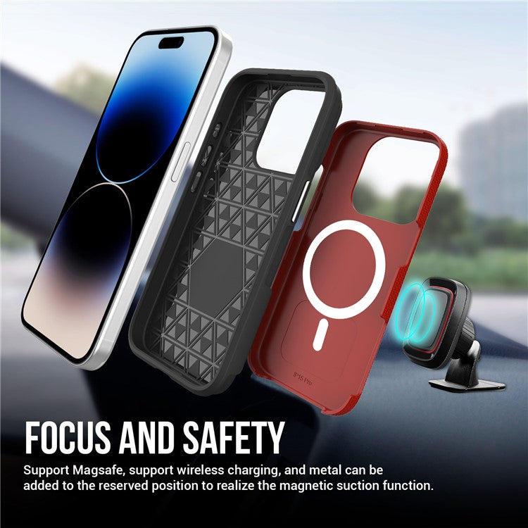 For iPhone 16 Pro Case Compatible with MagSafe TPU+PC Protective Phone Cover - Red