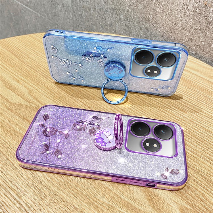 KADEM For Realme GT Neo6 SE 5G Case Kickstand Soft TPU Phone Cover Rhinestone Decor - Rose Gold