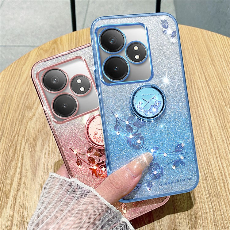 KADEM For Realme GT Neo6 SE 5G Case Kickstand Soft TPU Phone Cover Rhinestone Decor - Rose Gold