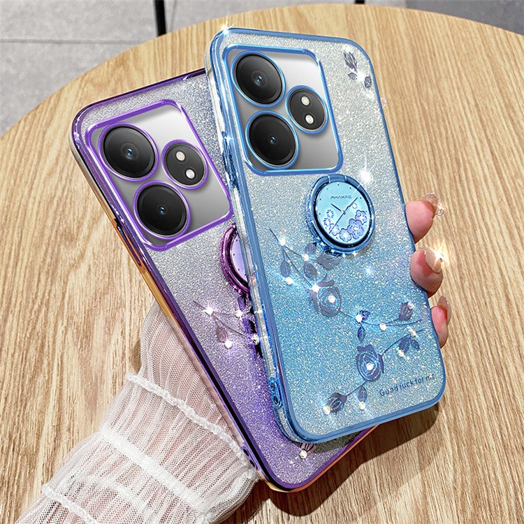 KADEM For Realme GT Neo6 SE 5G Case Kickstand Soft TPU Phone Cover Rhinestone Decor - Blue