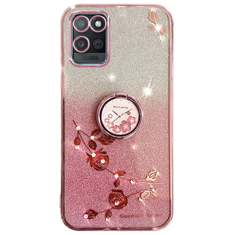 KADEM For Realme V11 5G Case Ring Kickstand TPU Phone Cover Glitter Rhinestone - Rose Gold