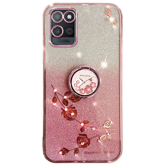 KADEM For Realme V11 5G Case Ring Kickstand TPU Phone Cover Glitter Rhinestone - Rose Gold