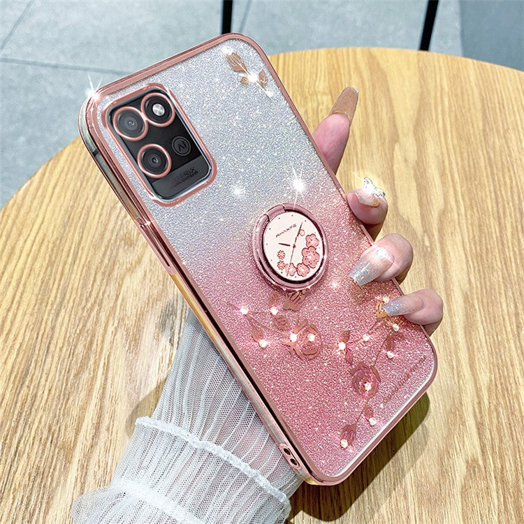 KADEM For Realme V11 5G Case Ring Kickstand TPU Phone Cover Glitter Rhinestone - Rose Gold