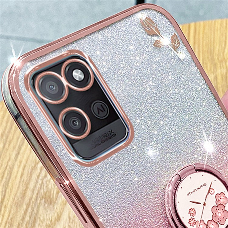 KADEM For Realme V11 5G Case Ring Kickstand TPU Phone Cover Glitter Rhinestone - Rose Gold
