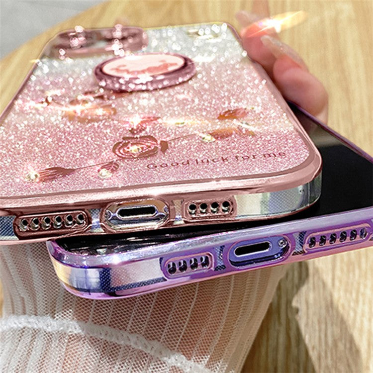KADEM For Realme V11 5G Case Ring Kickstand TPU Phone Cover Glitter Rhinestone - Rose Gold