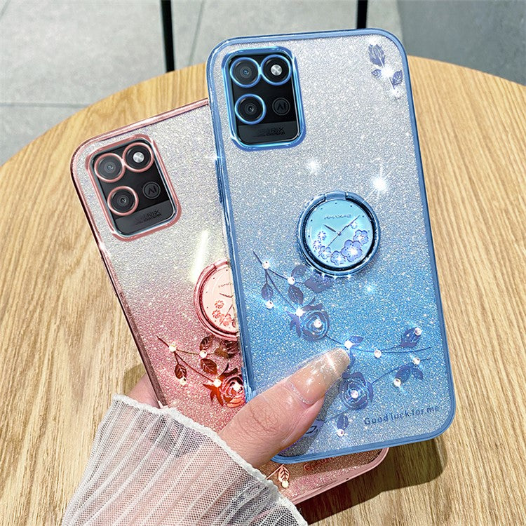 KADEM For Realme V11 5G Case Ring Kickstand TPU Phone Cover Glitter Rhinestone - Rose Gold