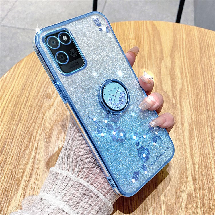 KADEM For Realme V11 5G Case Ring Kickstand TPU Phone Cover Glitter Rhinestone - Blue