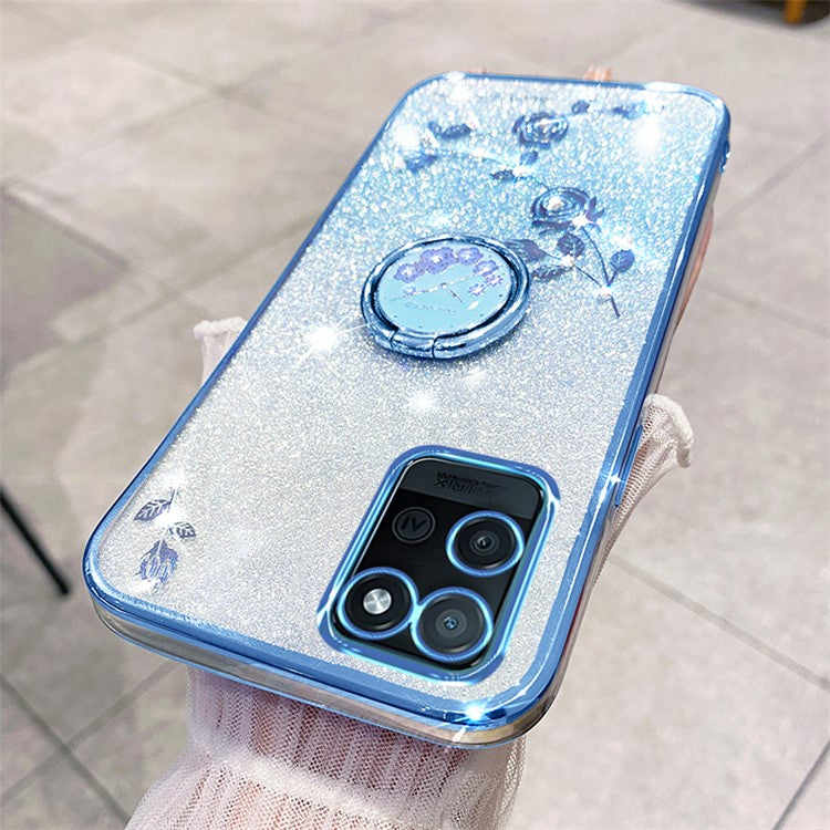 KADEM For Realme V11 5G Case Ring Kickstand TPU Phone Cover Glitter Rhinestone - Blue