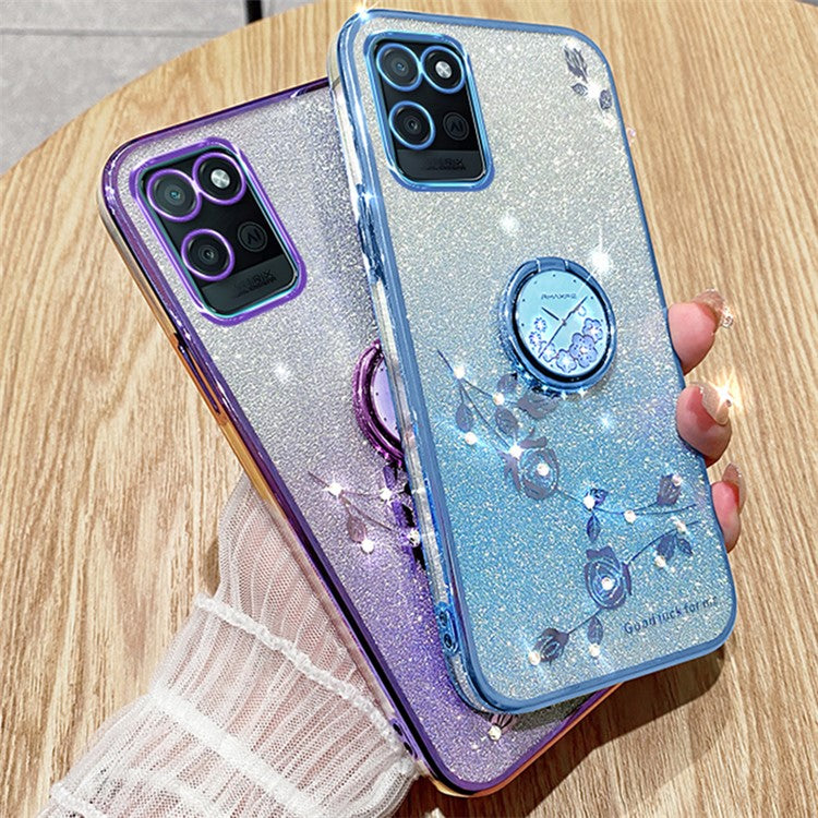 KADEM For Realme V11 5G Case Ring Kickstand TPU Phone Cover Glitter Rhinestone - Blue