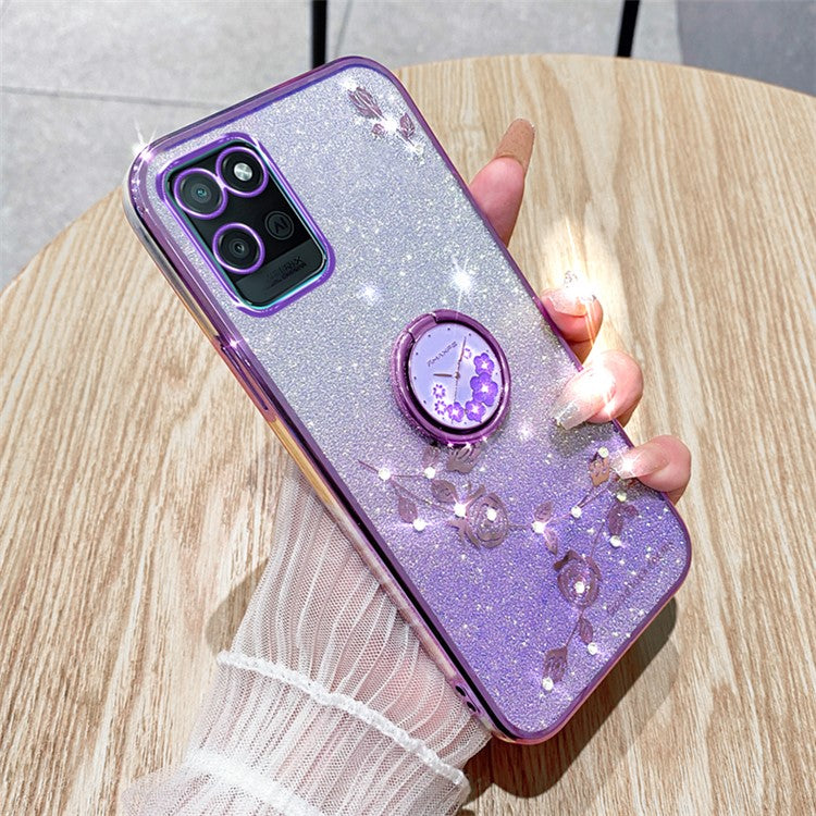 KADEM For Realme V11 5G Case Ring Kickstand TPU Phone Cover Glitter Rhinestone - Purple