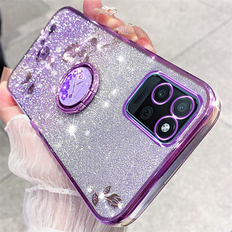 KADEM For Realme V11 5G Case Ring Kickstand TPU Phone Cover Glitter Rhinestone - Purple