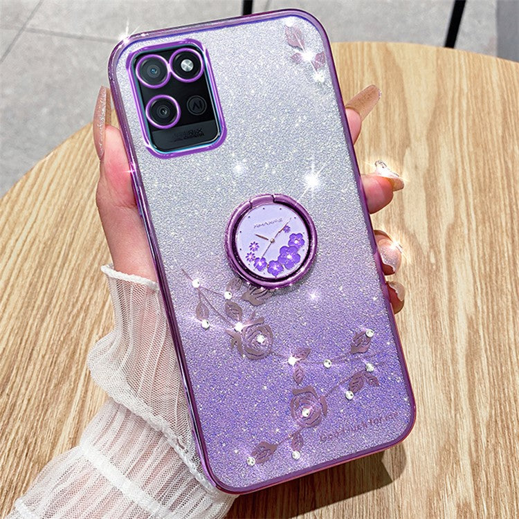 KADEM For Realme V11 5G Case Ring Kickstand TPU Phone Cover Glitter Rhinestone - Purple