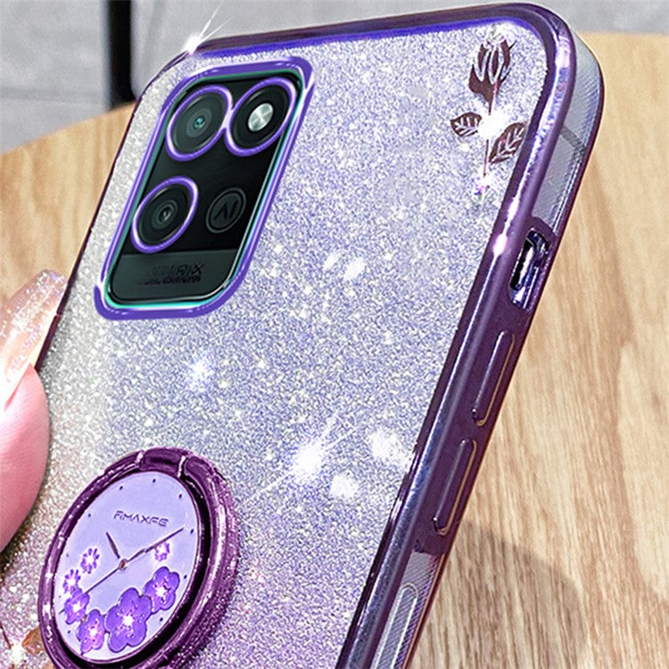 KADEM For Realme V11 5G Case Ring Kickstand TPU Phone Cover Glitter Rhinestone - Purple