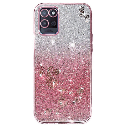 KADEM For Realme V11 5G Case Flower Glitter Soft TPU Cover with Lanyard - Rose Gold