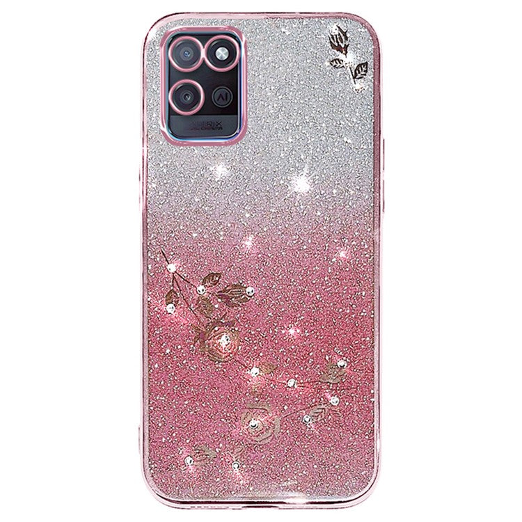KADEM For Realme V11 5G Case TPU Flower Design Bling Sparkle Phone Cover - Rose Gold