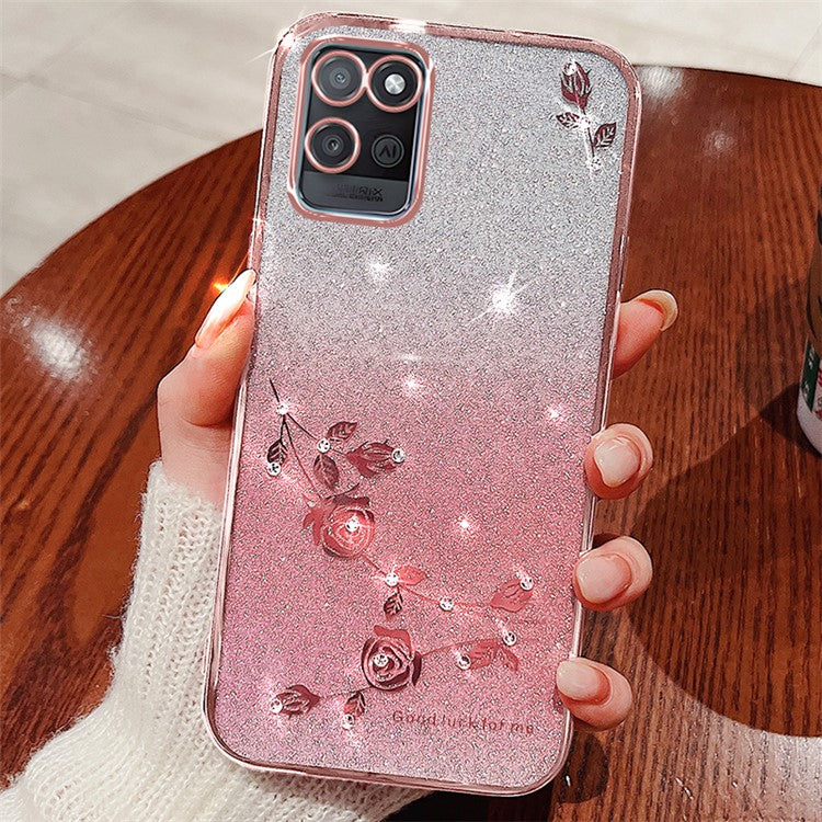 KADEM For Realme V11 5G Case TPU Flower Design Bling Sparkle Phone Cover - Rose Gold