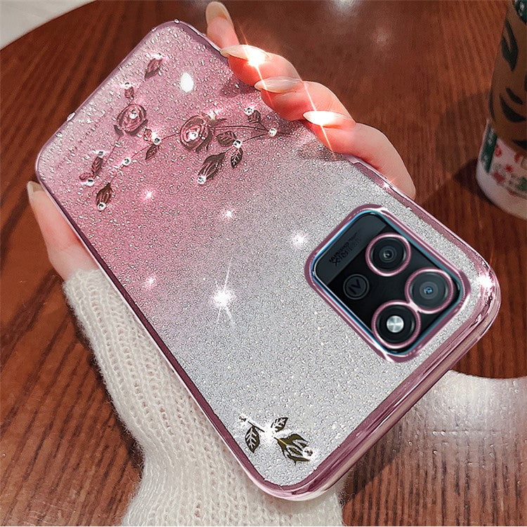 KADEM For Realme V11 5G Case TPU Flower Design Bling Sparkle Phone Cover - Rose Gold