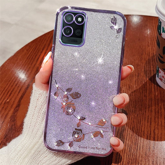 KADEM For Realme V11 5G Case TPU Flower Design Bling Sparkle Phone Cover - Purple