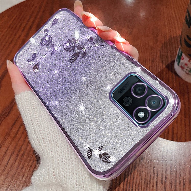 KADEM For Realme V11 5G Case TPU Flower Design Bling Sparkle Phone Cover - Purple