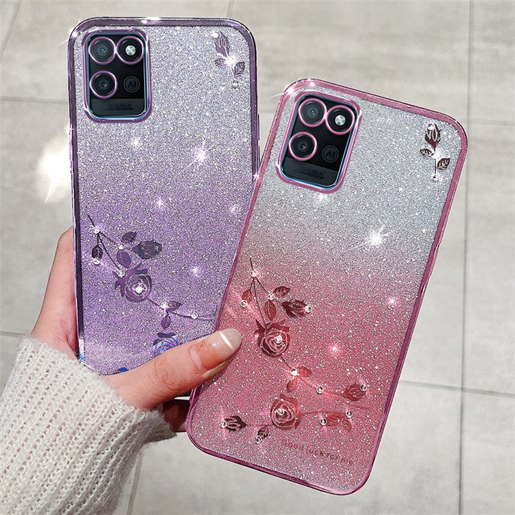 KADEM For Realme V11 5G Case TPU Flower Design Bling Sparkle Phone Cover - Purple