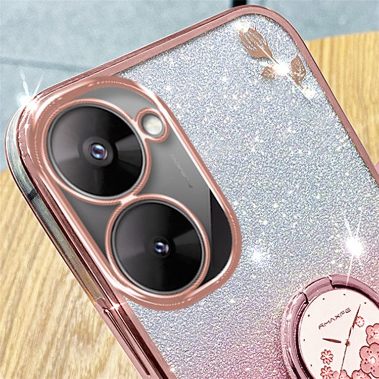 KADEM For Realme V30 5G / V30t Case Floral Glitter Rhinestone TPU Phone Shell with Kickstand - Rose Gold
