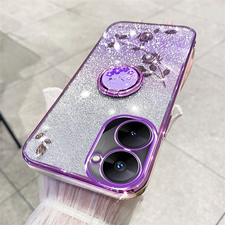 KADEM For Realme V30 5G / V30t Case Floral Glitter Rhinestone TPU Phone Shell with Kickstand - Purple