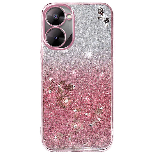 KADEM For Realme V30 5G / V30t Case Floral TPU Phone Cover Glitter Rhinestone Decor - Rose Gold