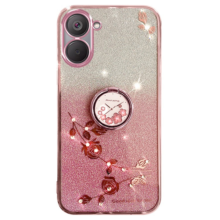 KADEM For Realme V20 5G Kickstand Case Soft TPU Phone Cover Floral Glitter Rhinestone Decor - Rose Gold