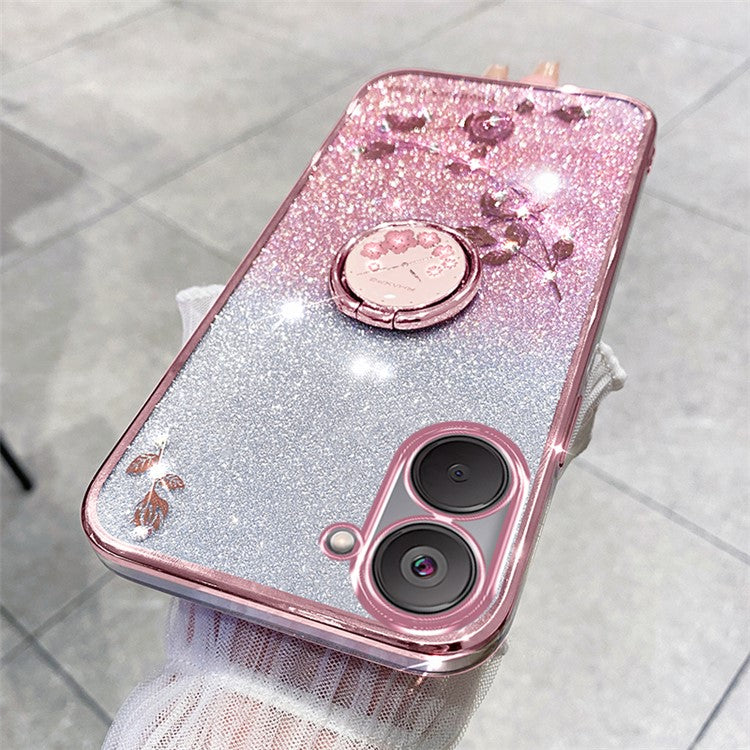 KADEM For Realme V20 5G Kickstand Case Soft TPU Phone Cover Floral Glitter Rhinestone Decor - Rose Gold