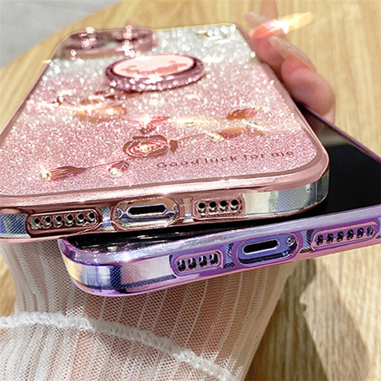 KADEM For Realme V20 5G Kickstand Case Soft TPU Phone Cover Floral Glitter Rhinestone Decor - Rose Gold