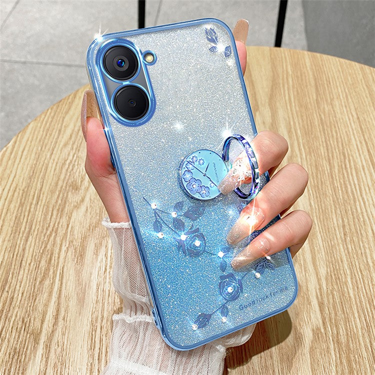 KADEM For Realme V20 5G Kickstand Case Soft TPU Phone Cover Floral Glitter Rhinestone Decor - Blue