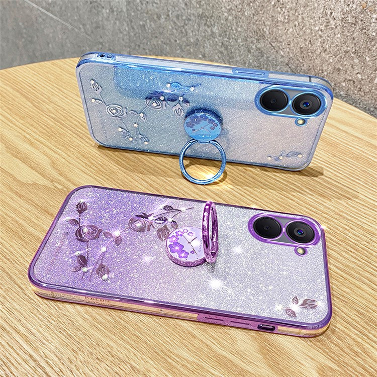 KADEM For Realme V20 5G Kickstand Case Soft TPU Phone Cover Floral Glitter Rhinestone Decor - Purple