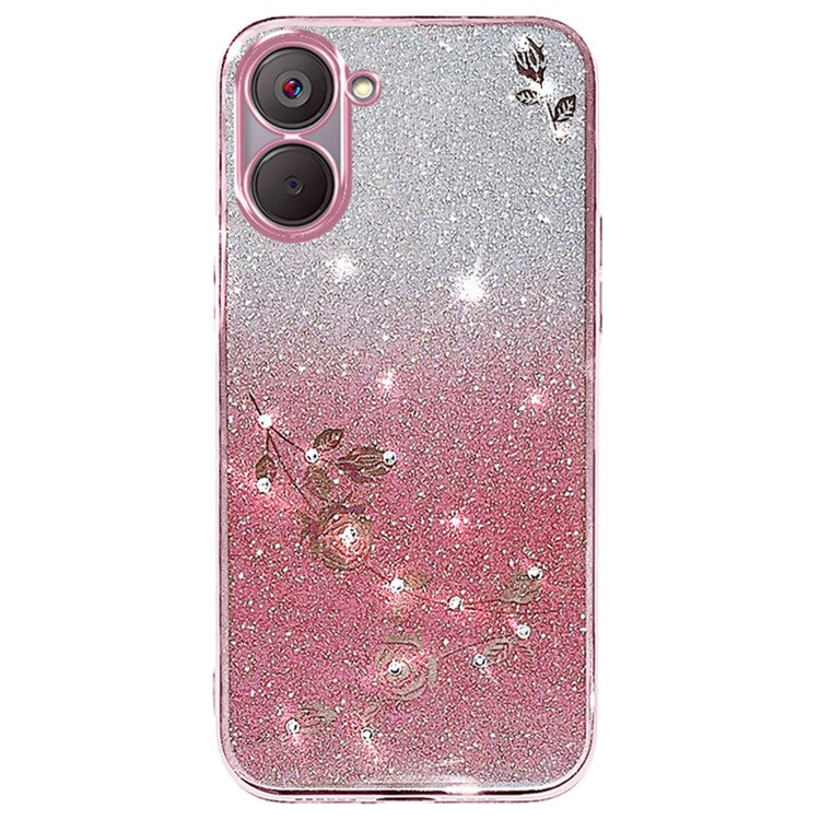 KADEM For Realme V20 5G Case Flower Gradient Bling TPU Phone Cover with Lanyard - Rose Gold