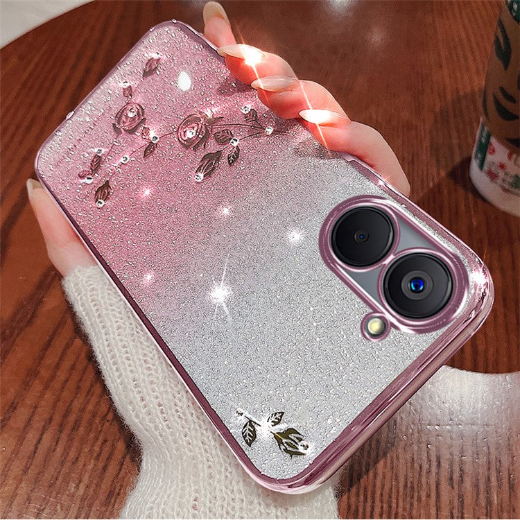 KADEM For Realme V20 5G Case Flower Gradient Bling TPU Phone Cover with Lanyard - Rose Gold