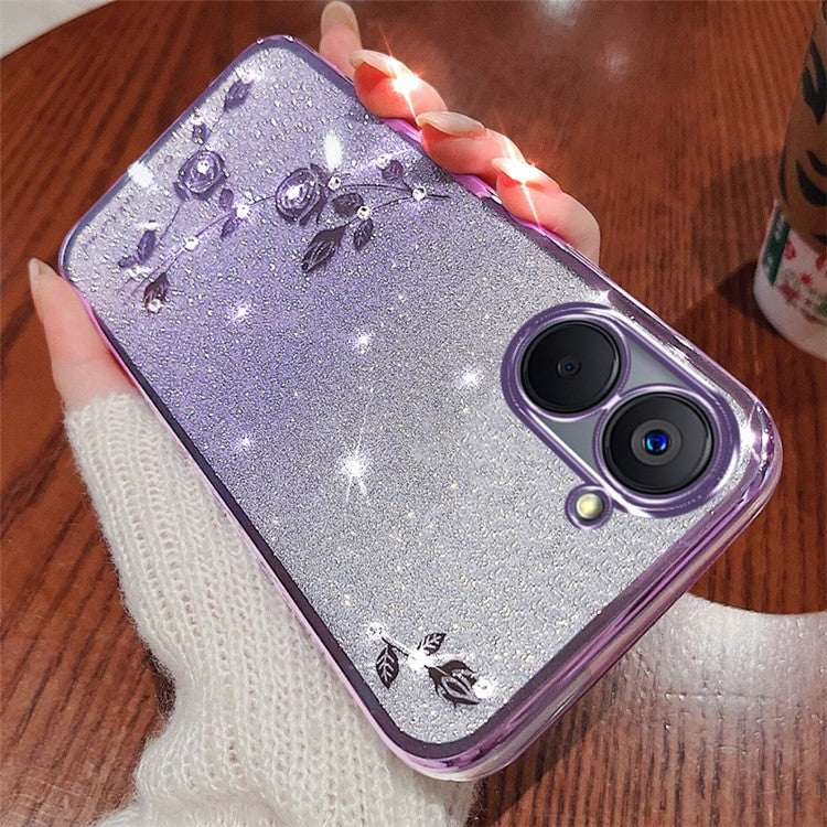 KADEM For Realme V20 5G Case Flower Gradient Bling TPU Phone Cover with Lanyard - Purple