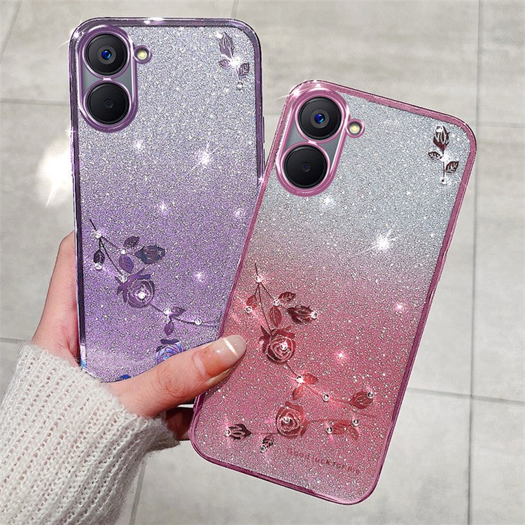 KADEM For Realme V20 5G Case Glitter Rhinestone Decor TPU Phone Cover - Purple