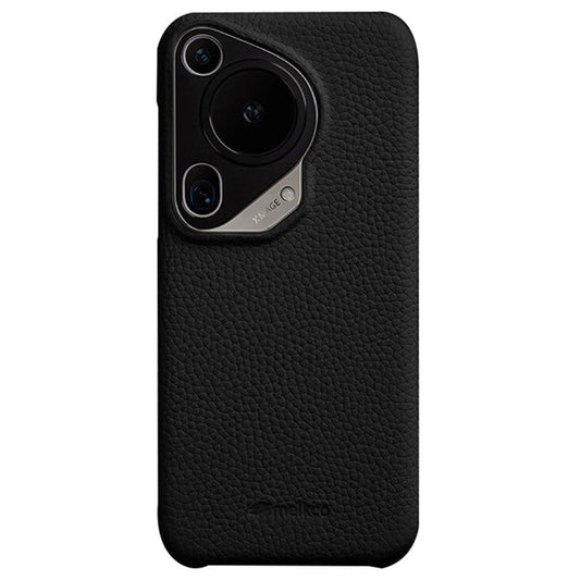 MELKCO For Huawei Pura 70 Ultra Case Incomplete Edge Genuine Cow Leather Coated PC Phone Cover - Black
