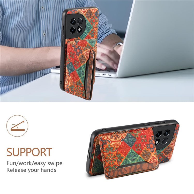 For OnePlus Ace 2 5G / 11R 5G Case Floral Pattern Card Slot Kickstand PU Covered Hybrid Phone Shell - Winter / Blue